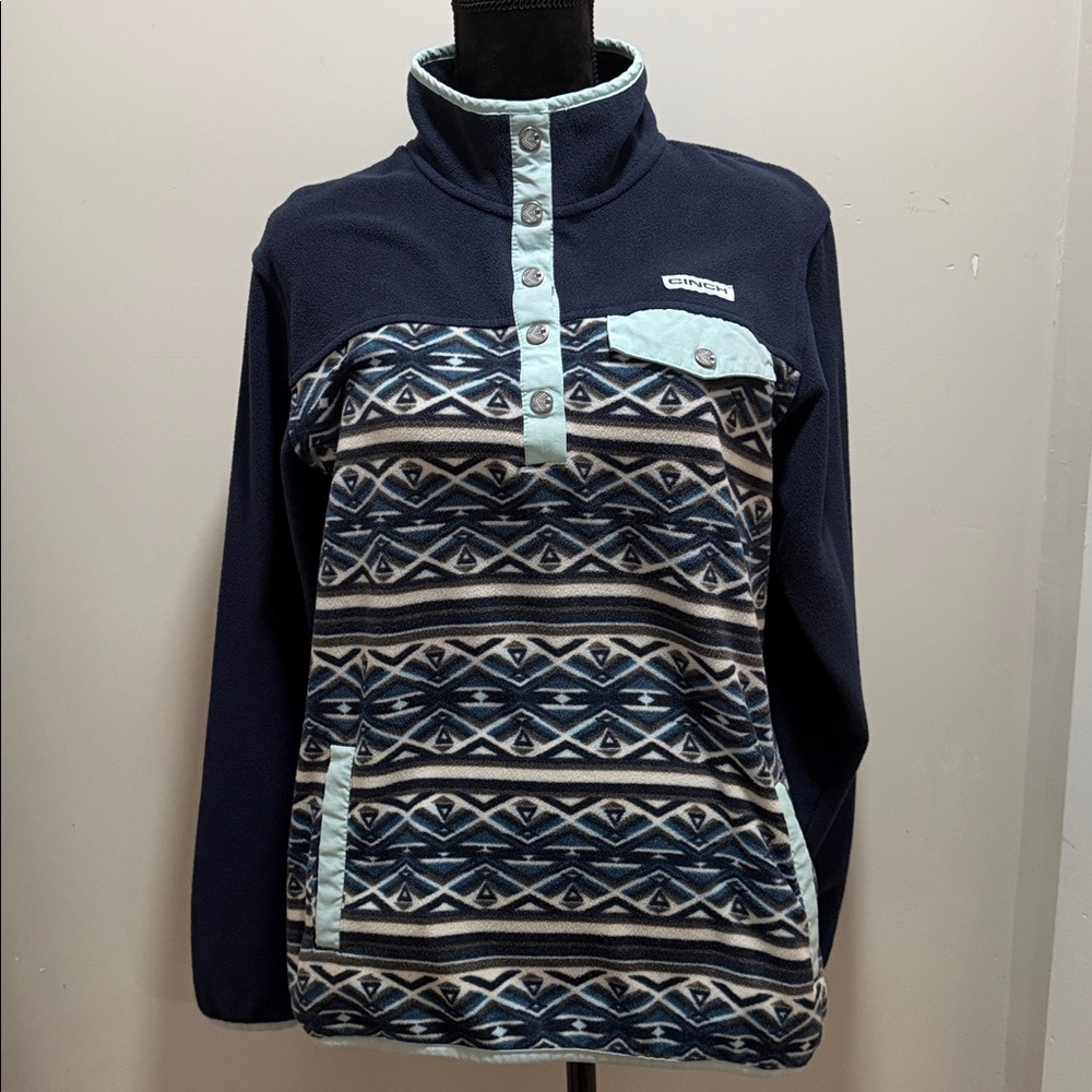 Cinch Navy And Patterned Button-Up Pullover - image 1